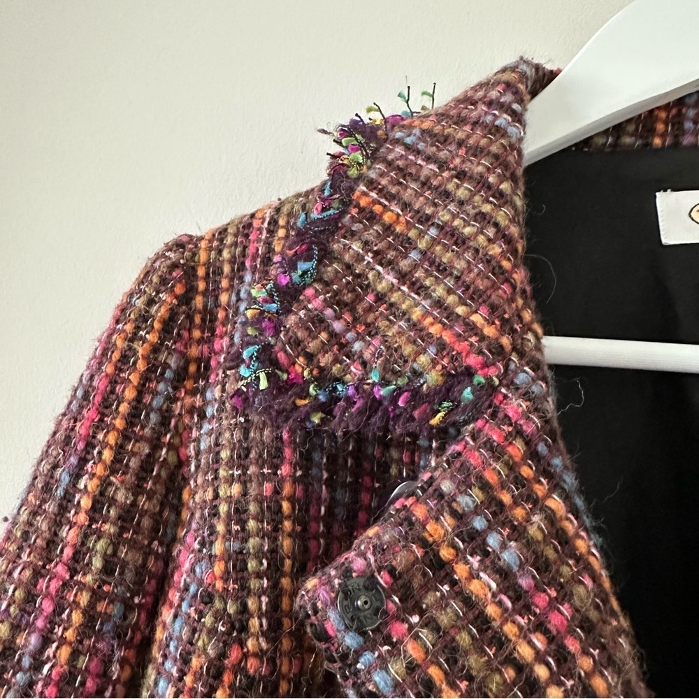 Talbots Tweed Jacket Rainbow Colorful Knit Blazer Fringe Funky Rodeo Witchy Pink - Picture 3 of 16